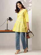 Janasya Bright Cotton Embroidered A-Line Tunic