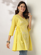 Janasya Bright Cotton Embroidered A-Line Tunic