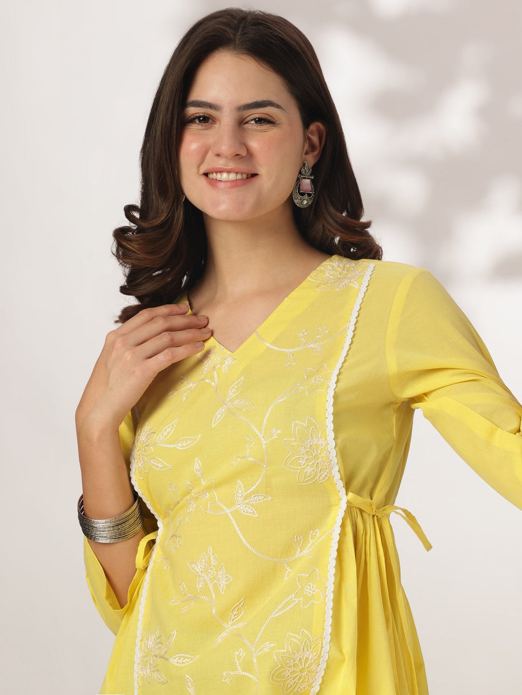 Janasya Bright Cotton Embroidered A-Line Tunic