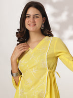 Janasya Bright Cotton Embroidered A-Line Tunic