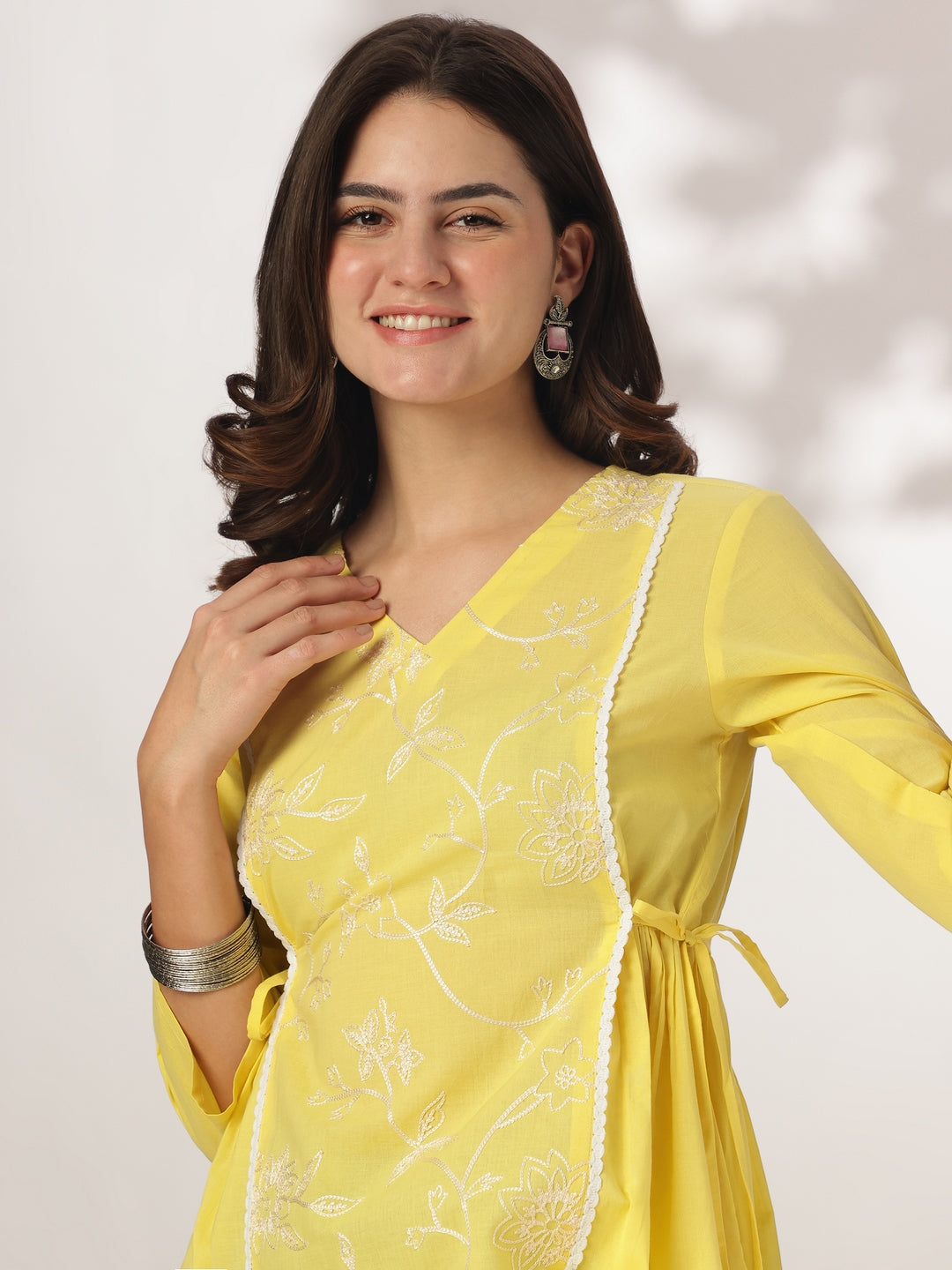 Janasya Bright Cotton Embroidered A-Line Tunic