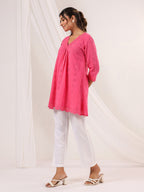 Janasya Bright Cotton Schiffli A-Line Tunic