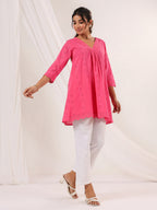 Janasya Bright Cotton Schiffli A-Line Tunic