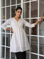 Janasya Light Cotton Schiffli A-Line Tunic - Distacart