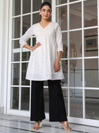 Janasya Light Cotton Schiffli A-Line Tunic - Distacart