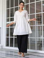 Janasya Light Cotton Schiffli A-Line Tunic - Distacart