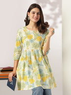 Janasya Light Cotton Floral A-Line Tunic - Distacart