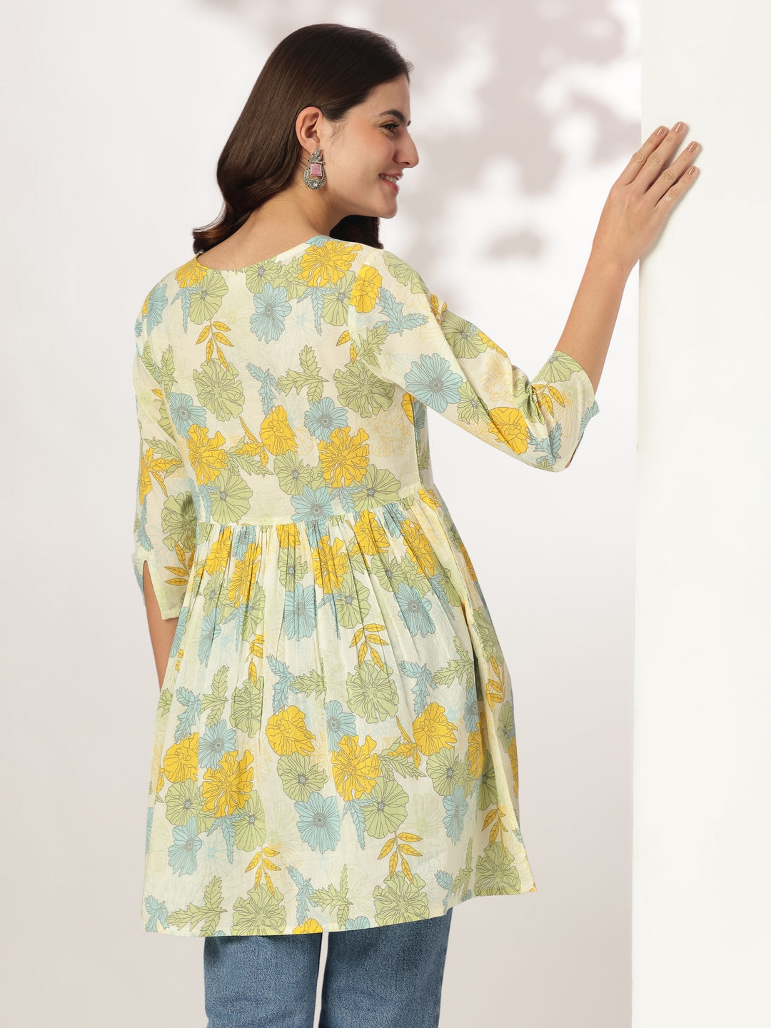 Janasya Light Cotton Floral A-Line Tunic - Distacart