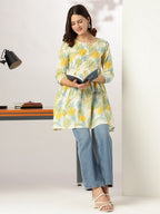 Janasya Light Cotton Floral A-Line Tunic - Distacart