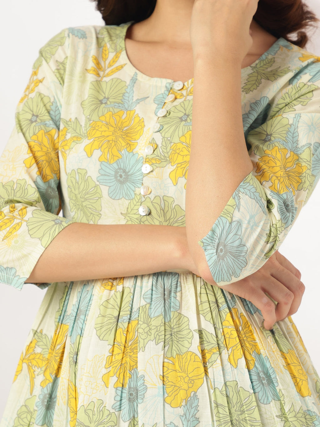 Janasya Light Cotton Floral A-Line Tunic - Distacart