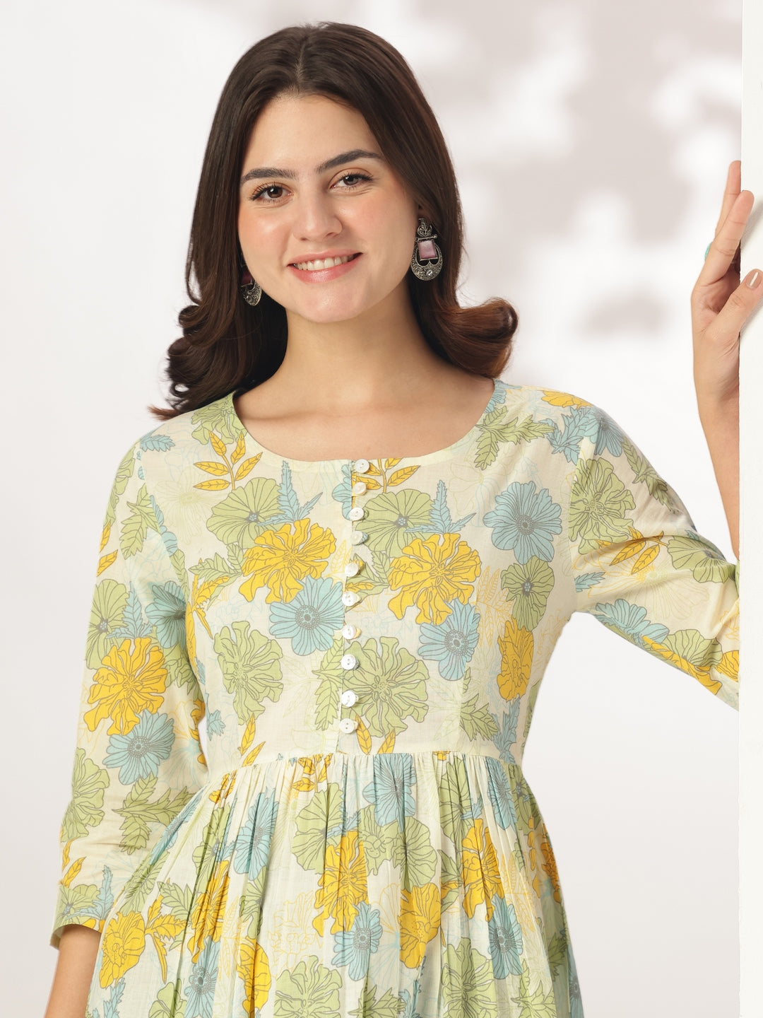 Janasya Light Cotton Floral A-Line Tunic - Distacart
