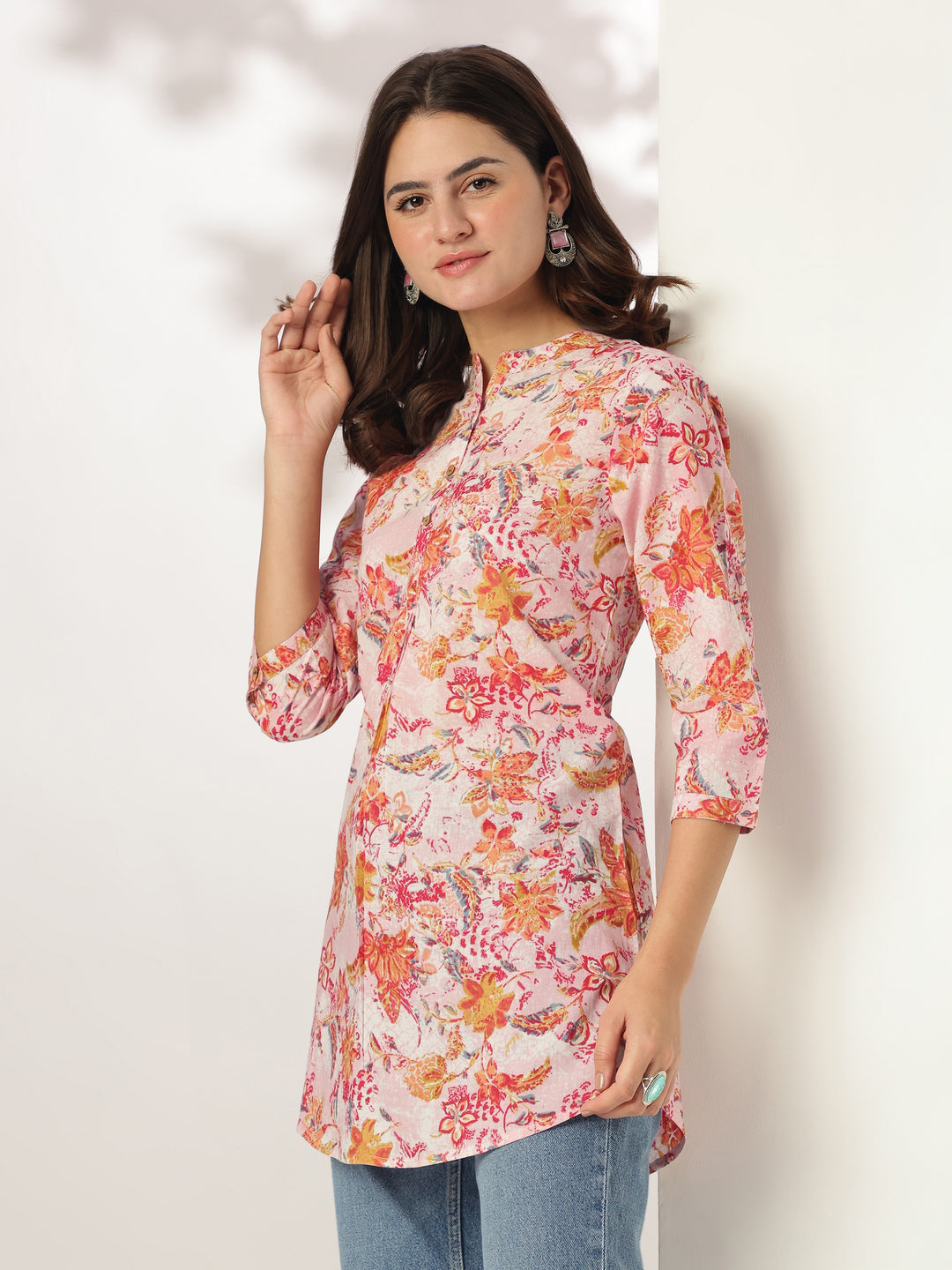 Janasya Light Cotton Floral Straight Tunic