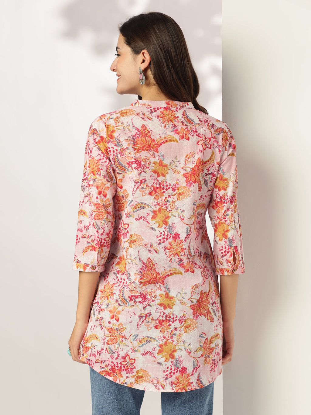 Janasya Light Cotton Floral Straight Tunic