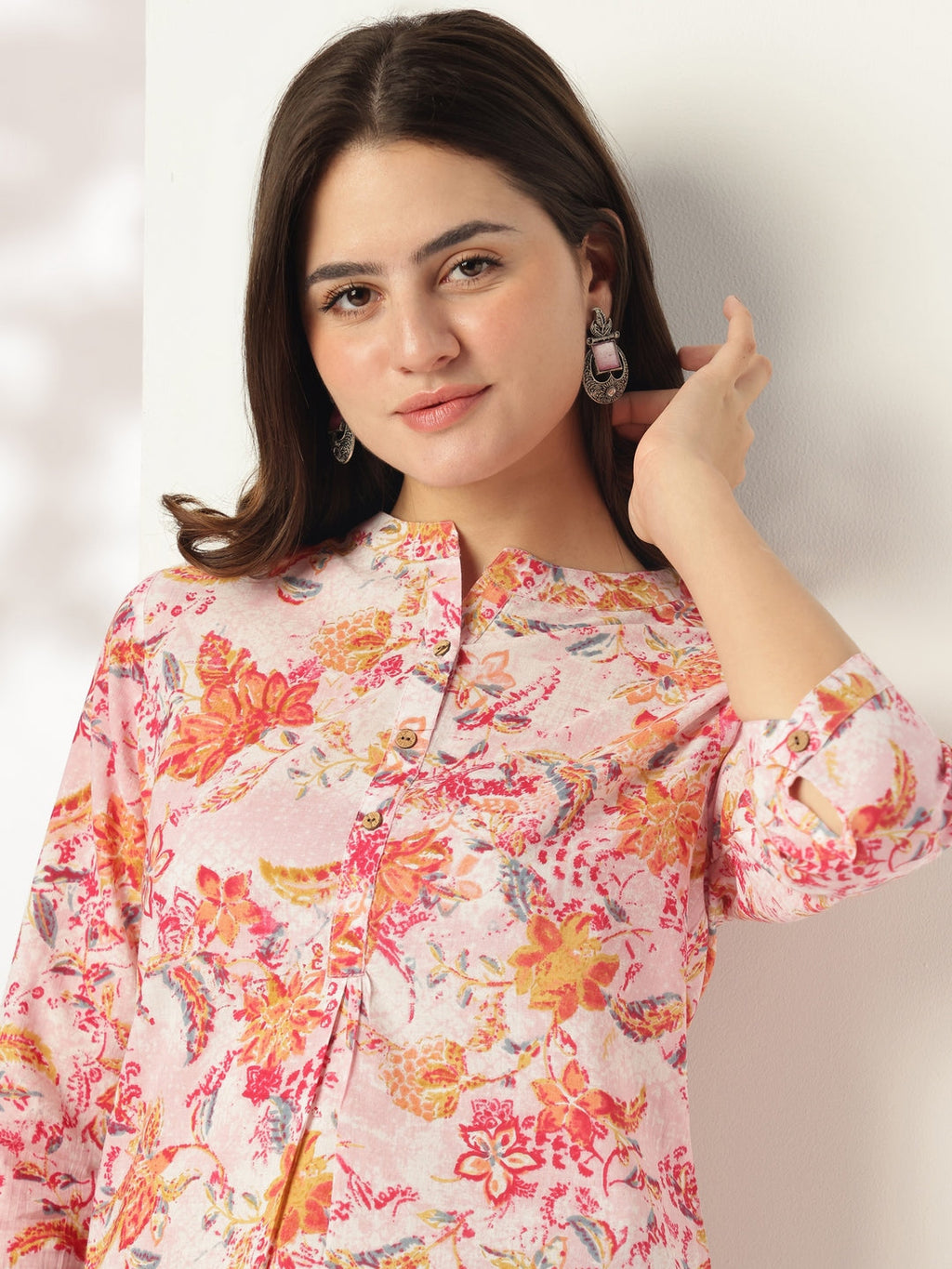 Janasya Light Cotton Floral Straight Tunic