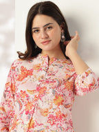 Janasya Light Cotton Floral Straight Tunic