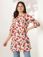 Janasya Light Cotton Floral A-Line Tunic