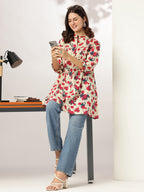Janasya Light Cotton Floral A-Line Tunic