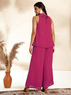 Janasya Bright Dobby Chiffon Self Design Gathered Top & Bottom Set