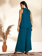 Janasya Dark Chiffon Self Design Gathered Top & Bottom Set