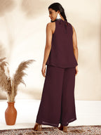 Janasya Dark Chiffon Self Design Gathered Top & Bottom Set - Distacart