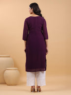 Janasya Purple Weightless Georgette Embroidered Kurta