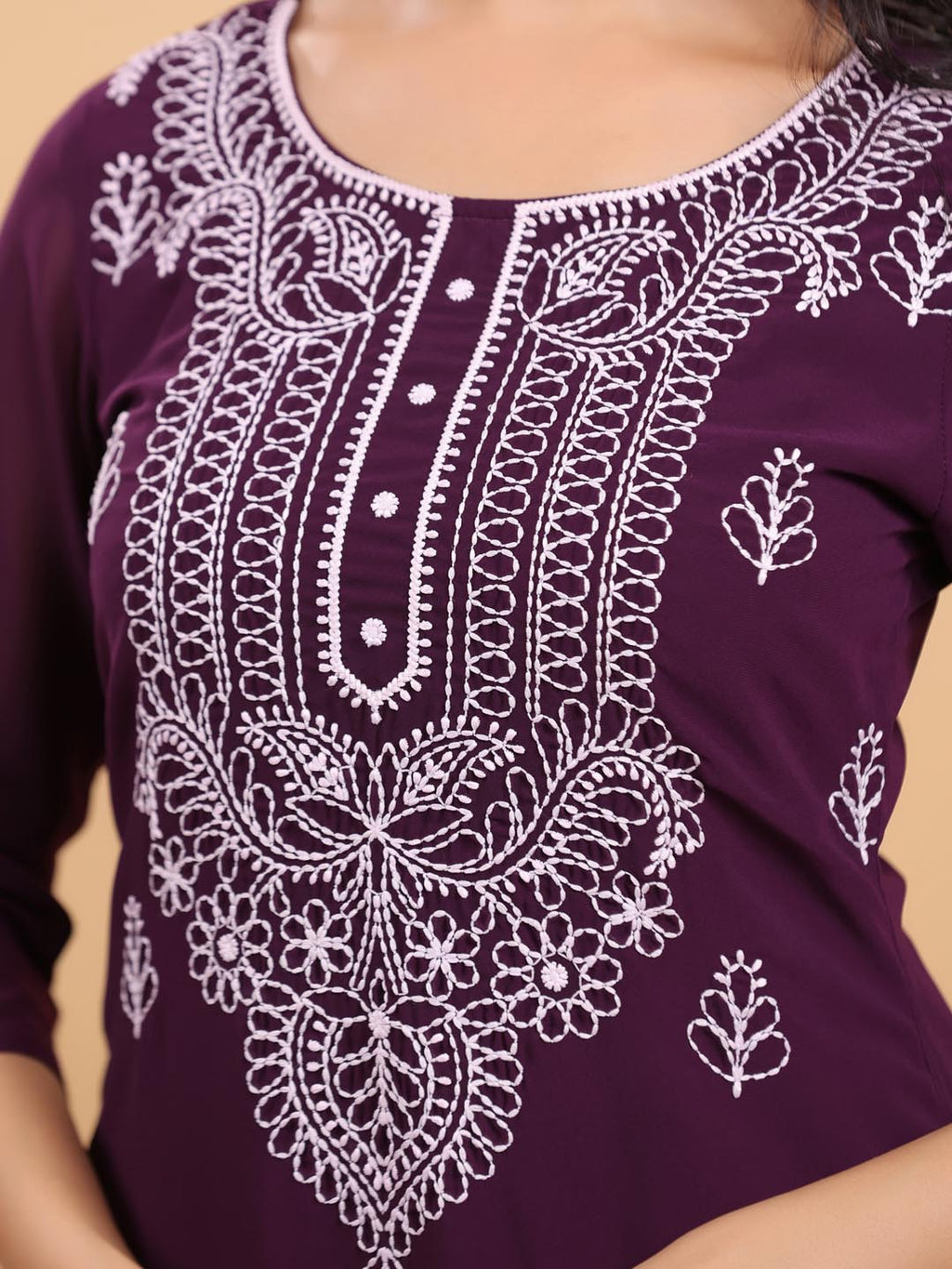 Janasya Purple Weightless Georgette Embroidered Kurta