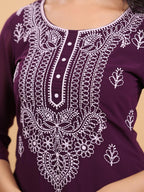 Janasya Purple Weightless Georgette Embroidered Kurta