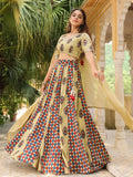 Janasya Beige Cambric Ethnic Motifs Lehenga Choli Dupatta