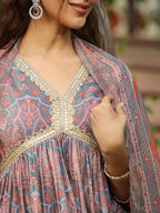 Janasya Grey Chiffon Ethnic Motifs Set