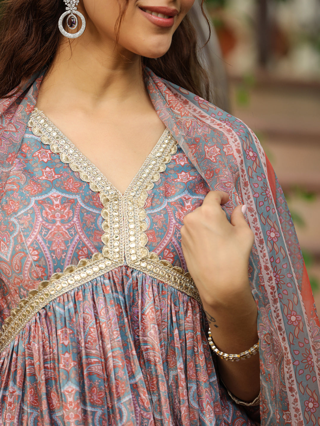 Janasya Grey Chiffon Ethnic Motifs Set