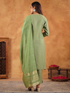 Janasya Sage Premium Chinnon Embroidered Kurta,Bottom & Dupatta