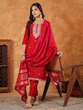 Janasya Dark Chanderi Embroidered Straight Kurta Set - Distacart