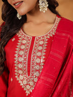 Janasya Dark Chanderi Embroidered Straight Kurta Set - Distacart