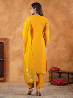Janasya Bright Chanderi Embroidered Straight Kurta Set