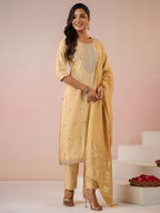 Janasya Light Chanderi Embroidered Straight Kurta Set