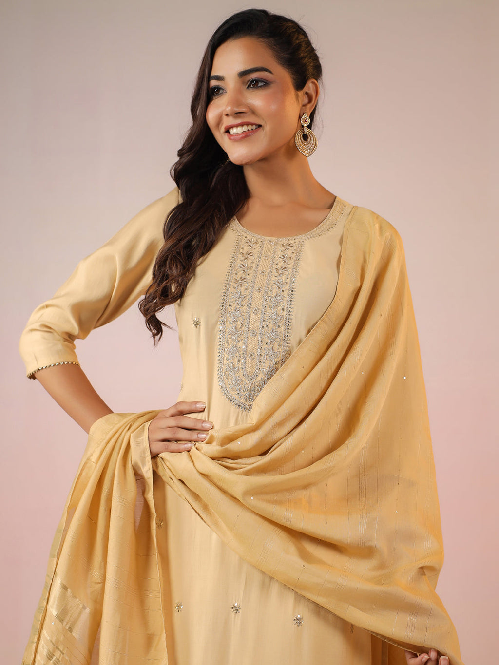 Janasya Light Chanderi Embroidered Straight Kurta Set