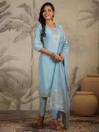 Janasya Light Chanderi Embroidered Straight Kurta Set