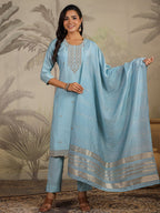 Janasya Light Chanderi Embroidered Straight Kurta Set