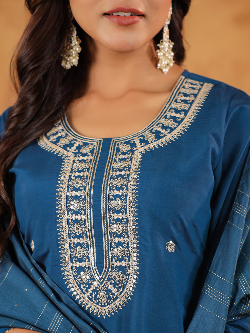 Janasya Dark Chanderi Embroidered Straight Kurta Set - Distacart