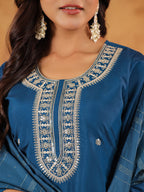 Janasya Dark Chanderi Embroidered Straight Kurta Set - Distacart