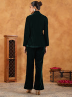 Janasya Green Velvet Solid Top,Bottom & Jacket