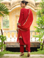 Janasya Dark Chanderi Embroidered Straight Kurta Set - Distacart