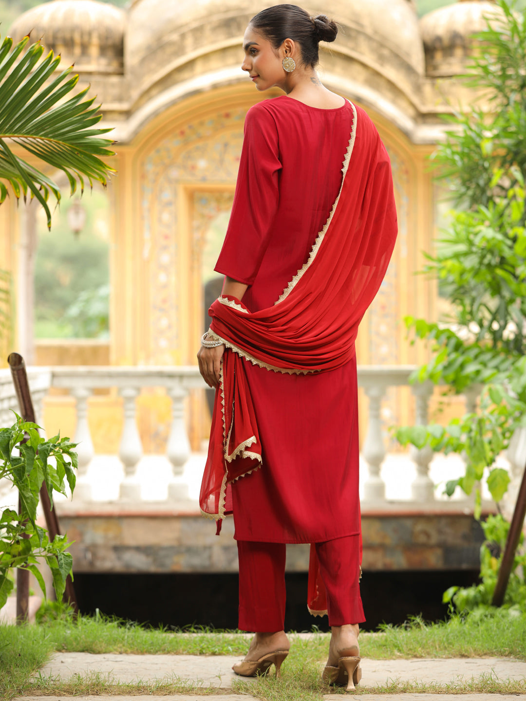 Janasya Dark Chanderi Embroidered Straight Kurta Set - Distacart