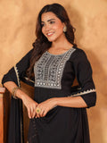 Janasya Dark Chanderi Embroidered Straight Kurta Set - Distacart