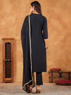 Janasya Dark Chanderi Embroidered Straight Kurta Set - Distacart