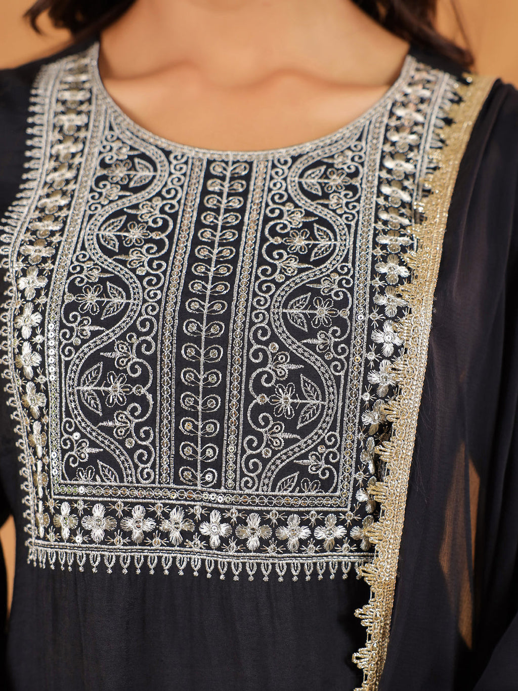 Janasya Dark Chanderi Embroidered Straight Kurta Set - Distacart