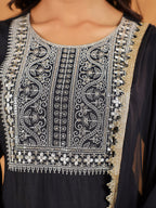 Janasya Dark Chanderi Embroidered Straight Kurta Set - Distacart