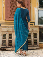 Janasya Dark Rayon Yoke Embroidery Anarkali Kurta Set