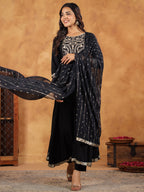 Janasya Black Rayon Embroidered Kurta,Bottom & Dupatta - Distacart