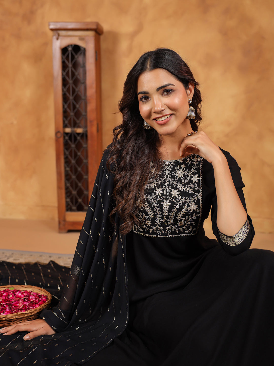 Janasya Black Rayon Embroidered Kurta,Bottom & Dupatta - Distacart